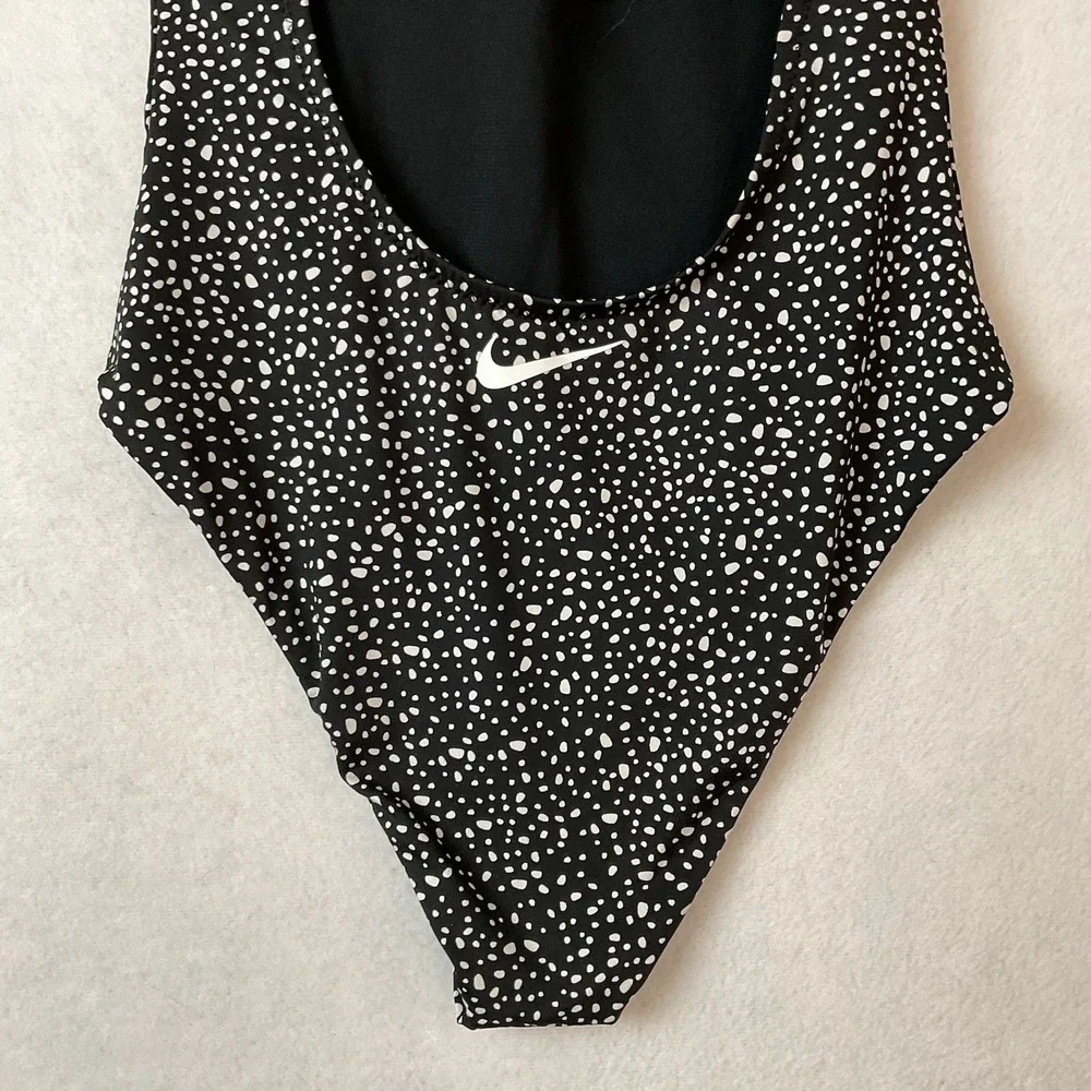 Nike Swimsuit Womens S‎ Black White Water Dots Open Back One Piece